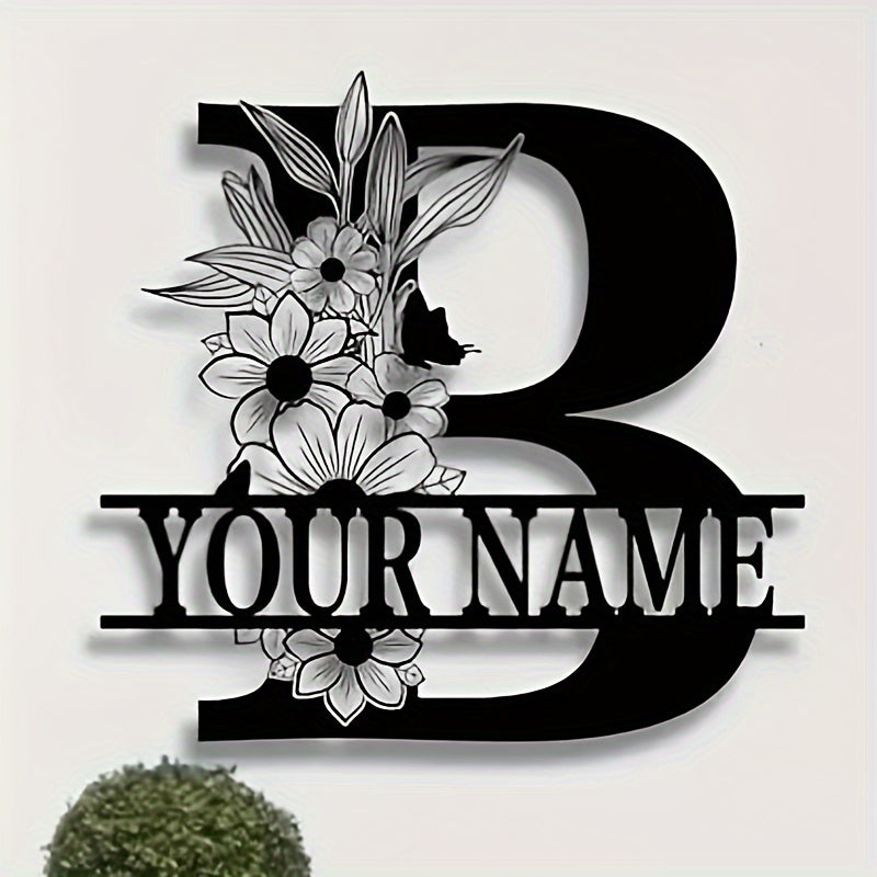 Unique Housewarming Gift - Personalized Home & Front Door Decor - Custom Metal Family Name Sign with Floral Design