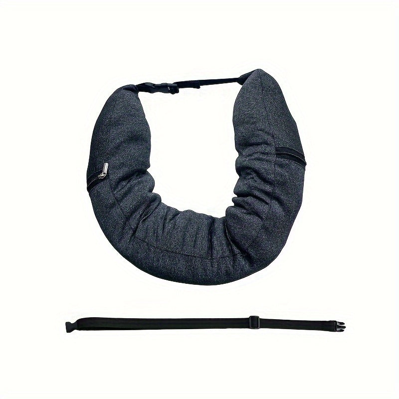 Black Adjustable and Portable Neck Pillow - Made with Comfortable Flannel, Fillable for Travel by Car, Train, and Airplane