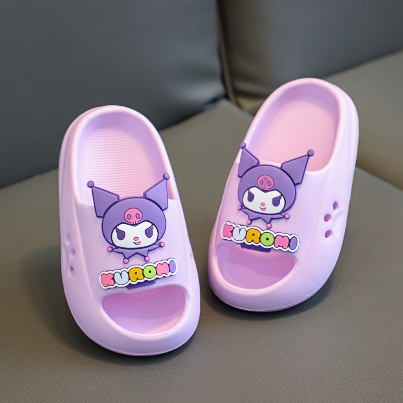 Children's cartoon slippers with cute melody design, soft EVA material, non-slip, lightweight indoor footwear for boys and girls ages 14 and under.