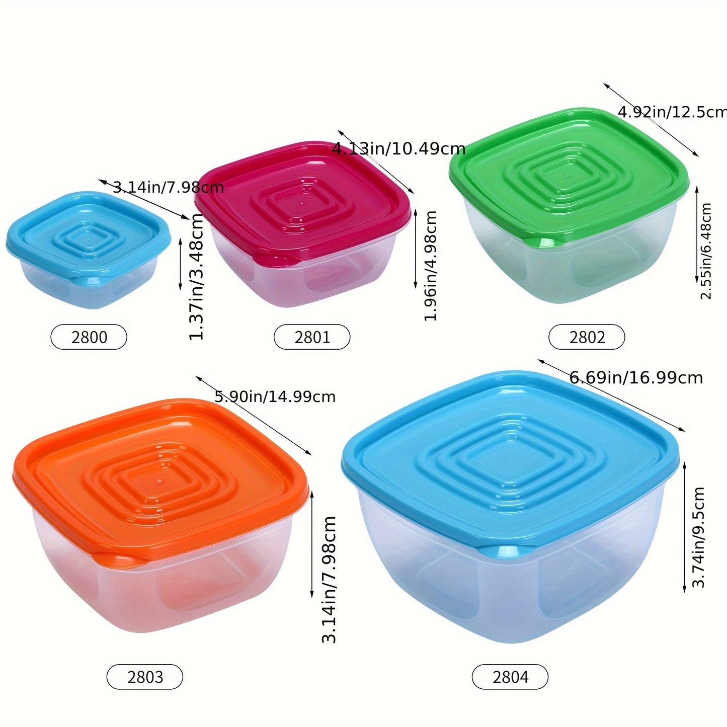 A collection of square and round plastic storage containers with airtight seals, perfect for keeping food organized in the refrigerator.