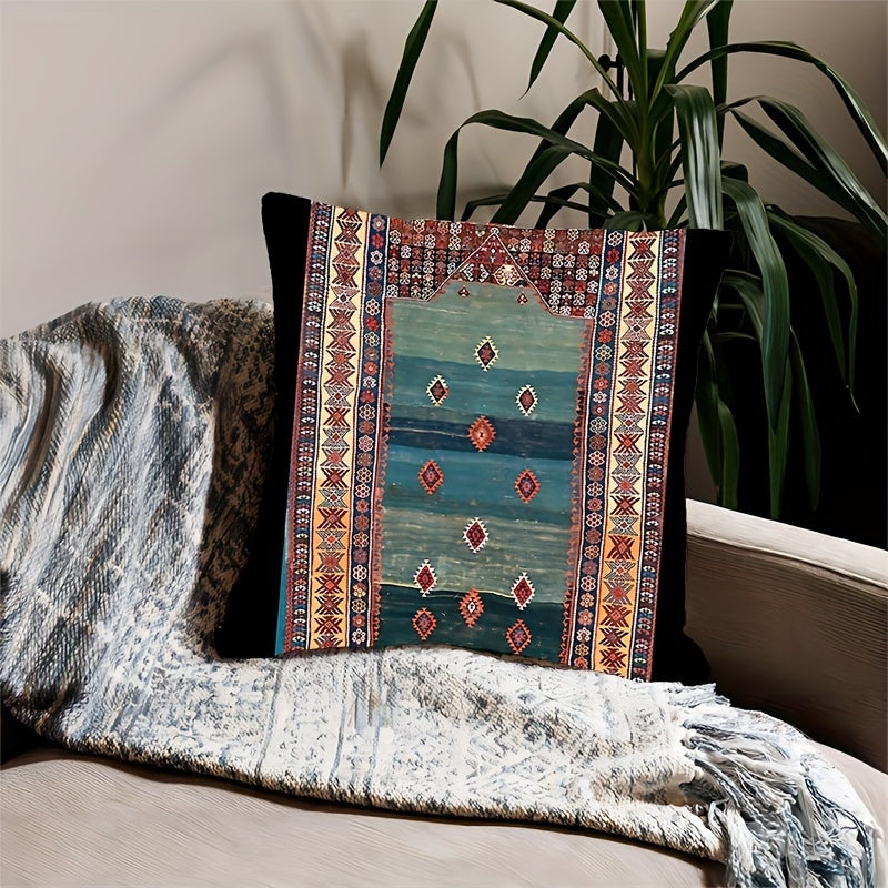 Soft polyester throw blanket with a short plush texture measuring 45.72x45.72 cm - featuring an antique Turkish Kilim design that is ideal for enhancing the décor of your living room, sofa, or bedroom. This blanket is machine washable and has a zip