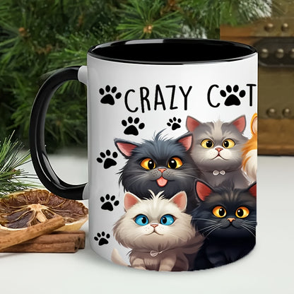 11oz Crazy Cat Lady Ceramic Coffee Mug, Insulated & Microwave Safe, Adorable Cartoon Cats Design - Perfect Gift for Cat Lovers, Family & Friends. Ideal for Birthdays, Holidays & More.