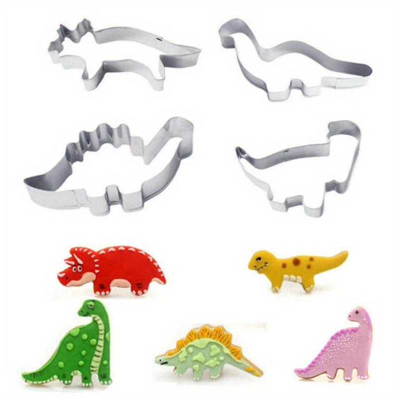 Dinosaur Cookie Cutter Set - Includes 4 Pieces for Dinosaur Themed Birthday Parties, Ideal for Cakes, Biscuits, Sandwiches, and Pastry Making. Great Addition to Your Baking Tools and Kitchen Gadgets Collection.