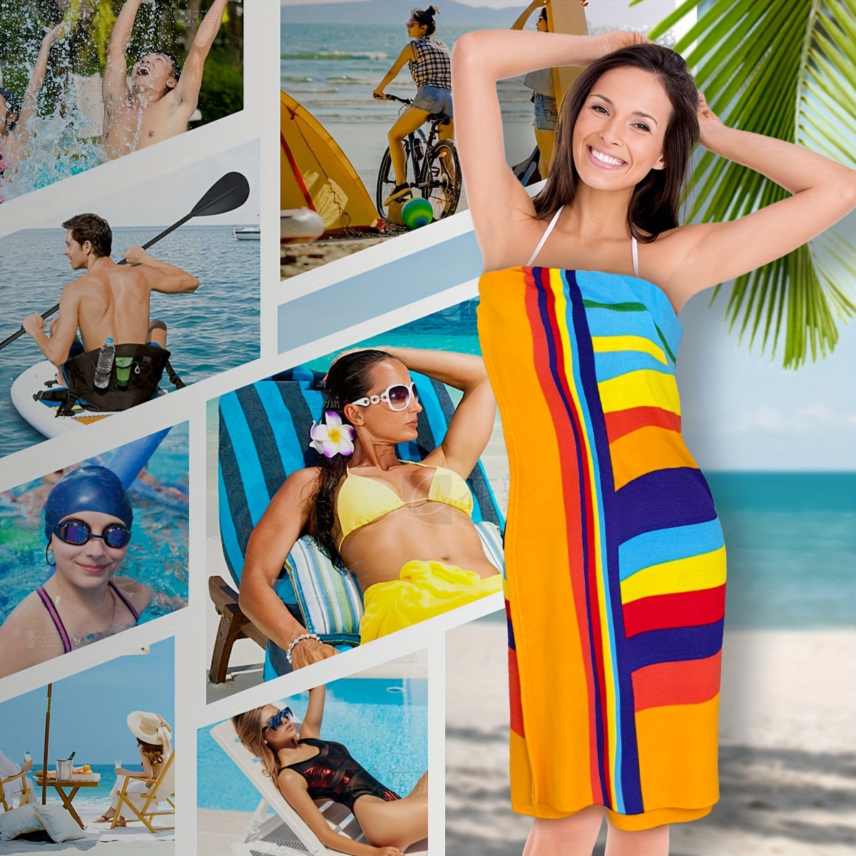 XL Striped Beach Towel - Soft Microfiber, Quick-Dry, Sand-Free - Ideal for Travel, Yoga, Camping, Swimming - Machine Washable