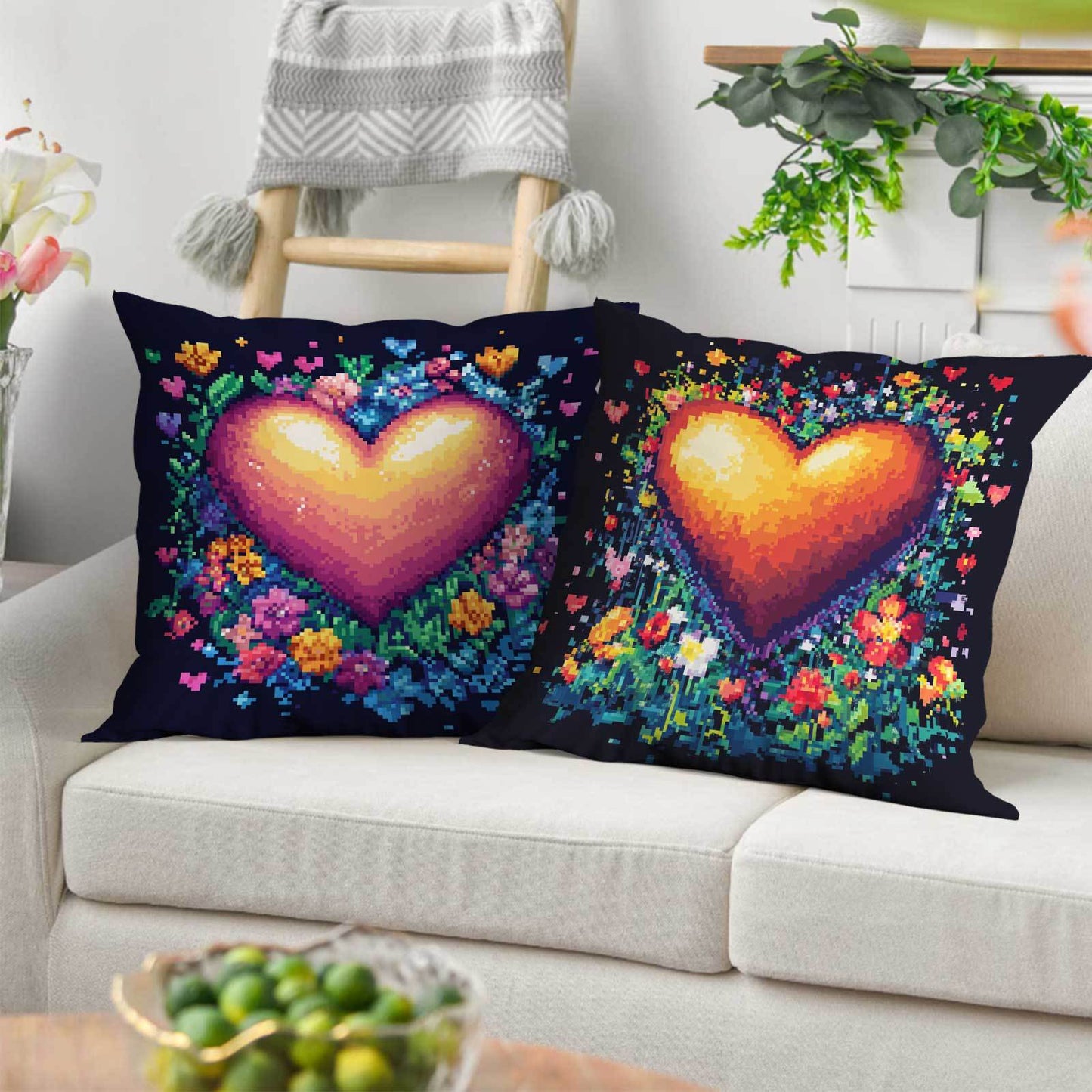 Set of 4 Heart & Butterfly Throw Pillow Covers - Soft, with Zipper Closure, Easy to Clean in Washing Machine, Perfect for Office, Bedroom, Balcony, Car, Sofa, Patio, Decorative Pillows, Floral Design