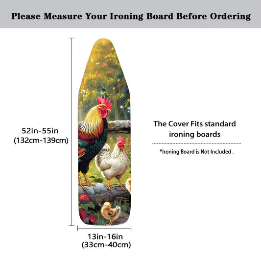 Farmhouse Ironing Board Cover featuring an Artistic Rooster & Hen Design - Made from PET Material, Dustproof, Non-Stick, and Stain-Resistant with Elastic Edge for Easy Installation - Perfect for Home Use or as a Gift