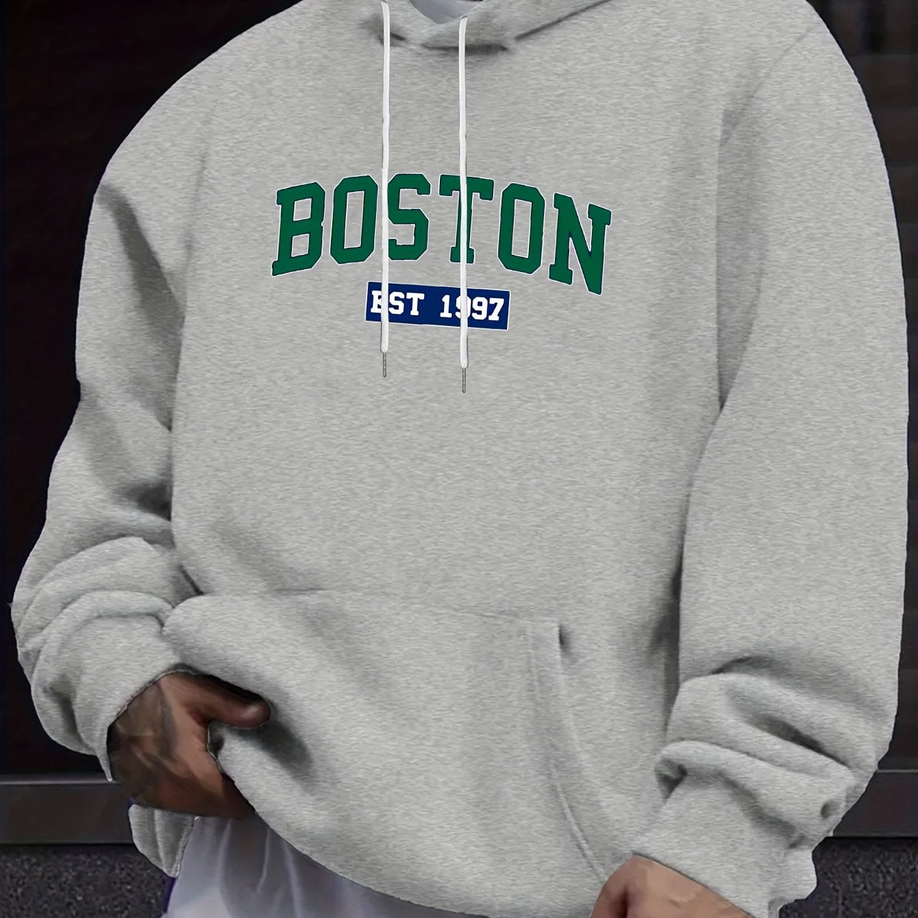 BOSTON English Print Plus Velvet Large Size Fashion Hoodie