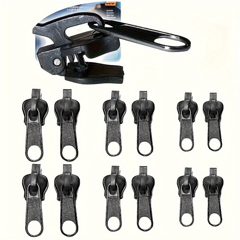 12-piece Zipper Pull Replacement Kit, ideal for jackets, boots, backpacks, and luggage.Easy to install and portable for emergencies. Black sewing and knitting accessories included.