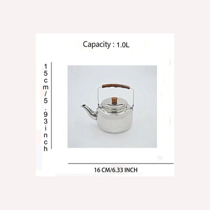 Thickened Water Kettle with Stainless Steel Body and Wood Grain Handle for Indoor and Outdoor Use on Induction Cookers and Gas Stoves