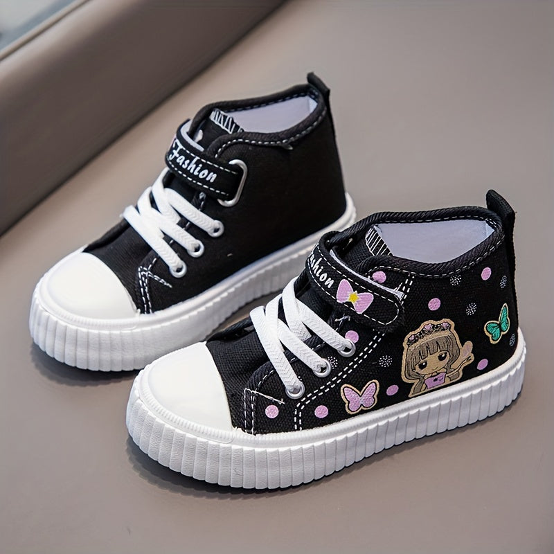 Girls' butterfly print shoes with cute cartoon design, non-slip, perfect for daily and casual wear.