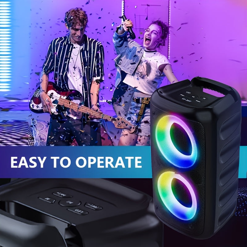 MOKiN Portable Wireless Speaker with Subwoofer, Wired Microphone, RGB Party Lights, FM Radio, TWS Connection, TF Card Slot, Cinema Quality Sound, Dynamic Bass, Type-C Charging, Compact