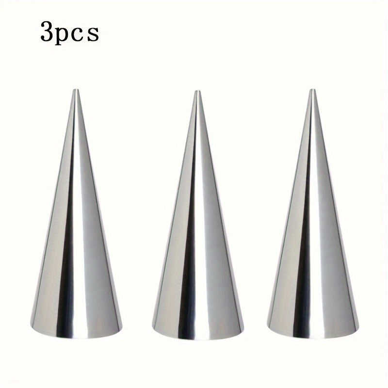 Set of 3 Stainless Steel Cone Pastry Molds - Ideal for Making Croissants, Spiral Bread, Puffs, and Ice Cream - Must-Have Baking Tools for Your Kitchen