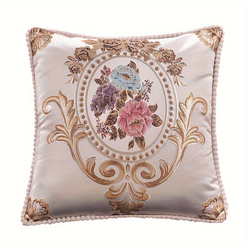 One piece of Embroidery Rose Floral Jacquard Square Throw Pillow Case Cover, featuring a single-sided design. Perfect for adding a touch of elegance to your home, room, living space, bedroom, or car decor. Please note that pillow core is not included.