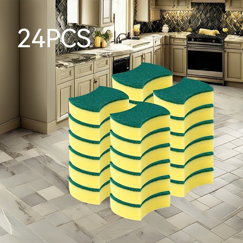 Get a 12/24 pack of versatile cleaning sponges with dual-sided scrub pads for various household tasks including dishwashing. These premium kitchen sponges are made of durable, non-scratch polyurethane material that is super absorbent. Perfect for