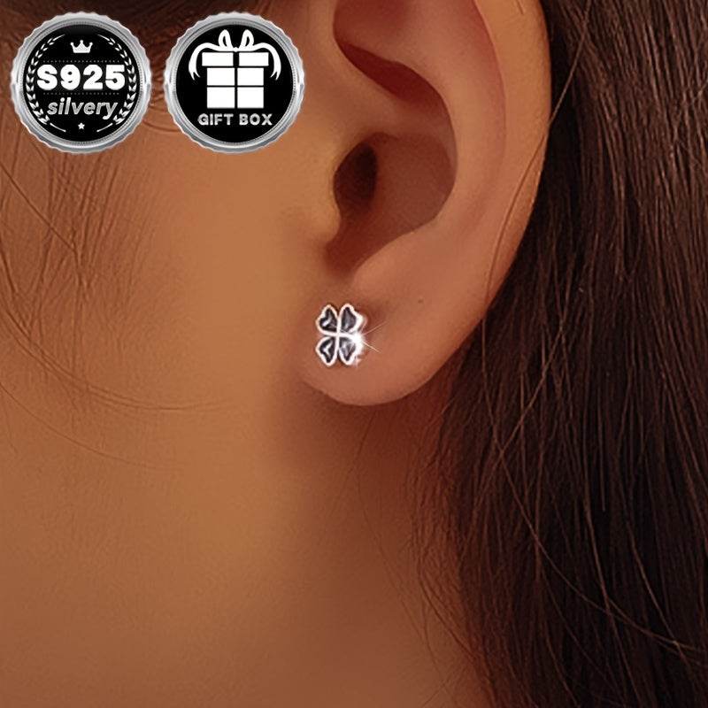 A set of timeless Four-Leaf Clover earrings crafted from 925 Sterling Silver, featuring a simple yet romantic design. Ideal for gifting on Valentine's Day, Mother's Day, or special occasions, these earrings are perfect for any season. Comes in an