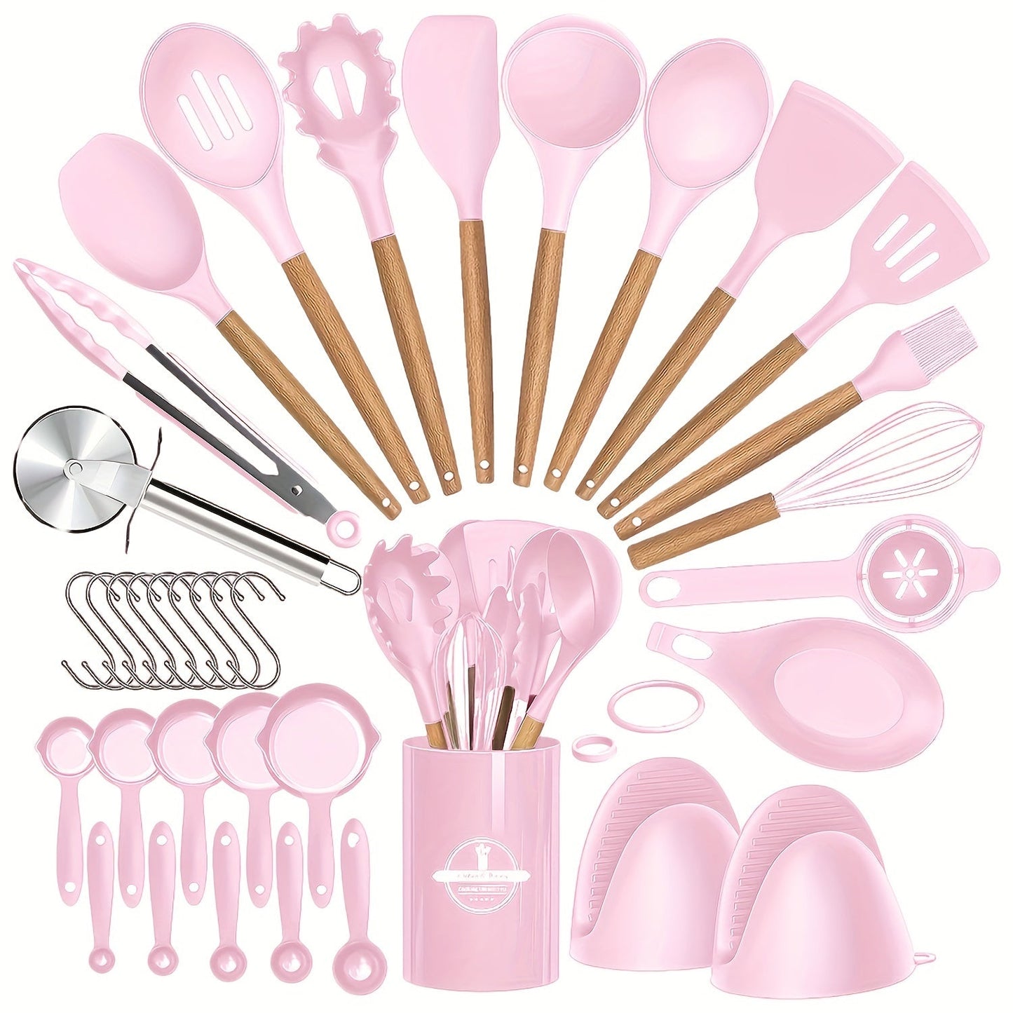 36-piece Silicone Kitchen Utensil Set featuring Wooden Handles, Heat-Resistant Non-Stick Cooking and Baking Tools for Home Kitchen