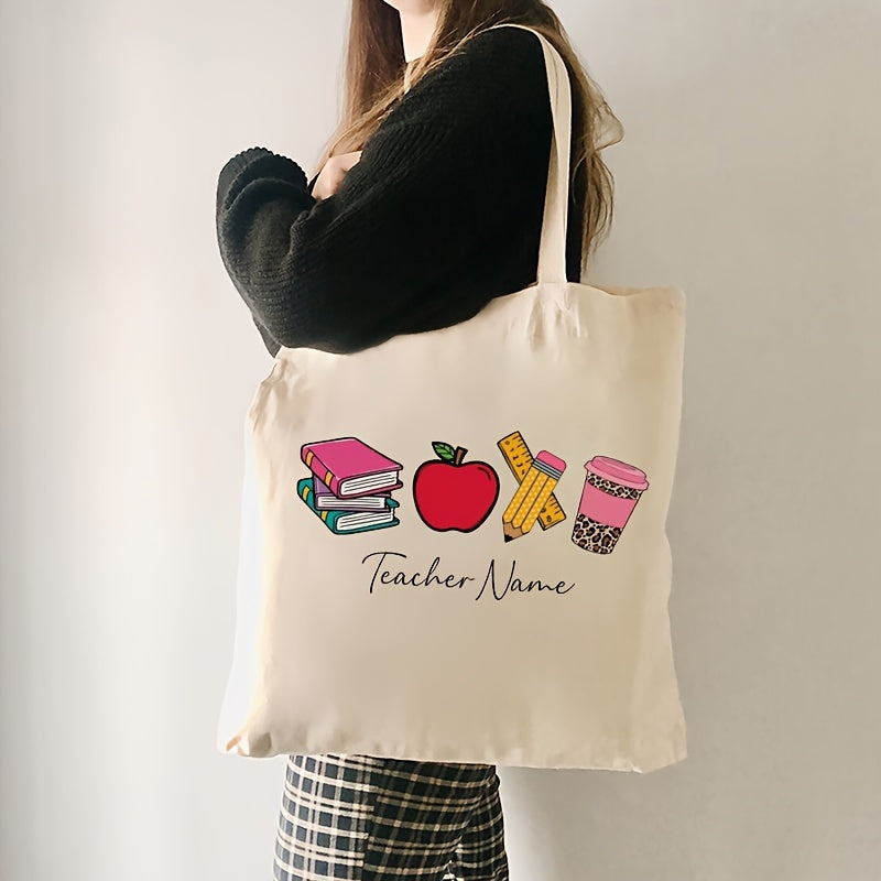 Customize your own canvas tote bag with your name for a unique and practical accessory perfect for teacher life. This shoulder bag is ideal for shopping, traveling, and everyday use, making it the best gift for teachers.