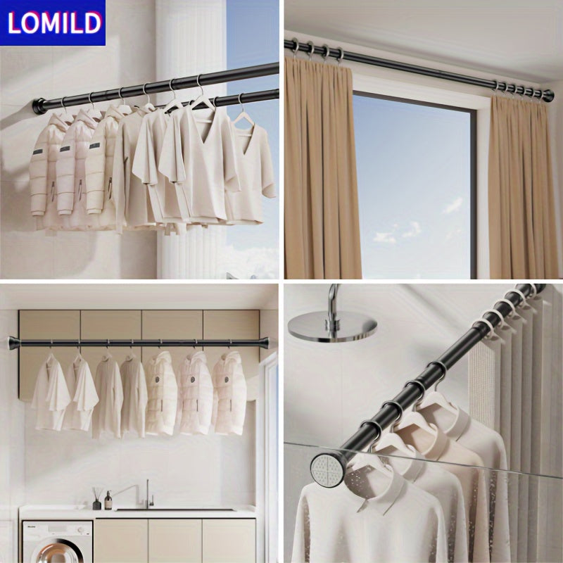 Upgrade your space with the LOMILD Stainless Steel Black Telescopic Rod. This versatile no-drill pole can be used for shower curtains, window drapes, and closet rails. The classic design features textured grip end caps for a stylish touch. Enjoy the