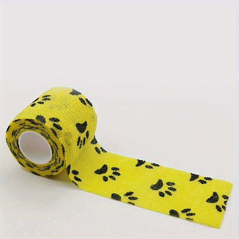 6 cute paw print self-adhesive bandages for dogs, elastic and self-adherent for wrist and ankle wrapping.