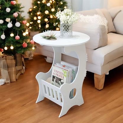 Portable Mini Bedside Cabinet - Compact Round Table in White, Ideal for Travel and Home Use. Perfect for Displaying Jewelry and Packaging, Multi-functional Stand for Crafts and Accessories.