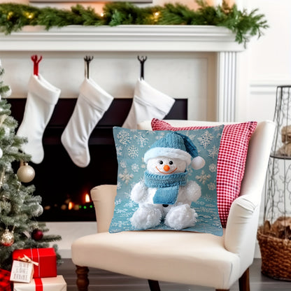 Contemporary Christmas Snowman Throw Pillow Cover, 44.96cm x 44.96cm, Hand Washable Polyester with Zipper Closure - Perfect for Sofa, Living Room, and Bedroom. (Insert not included) - Christmas Pillows, Christmas Decor.