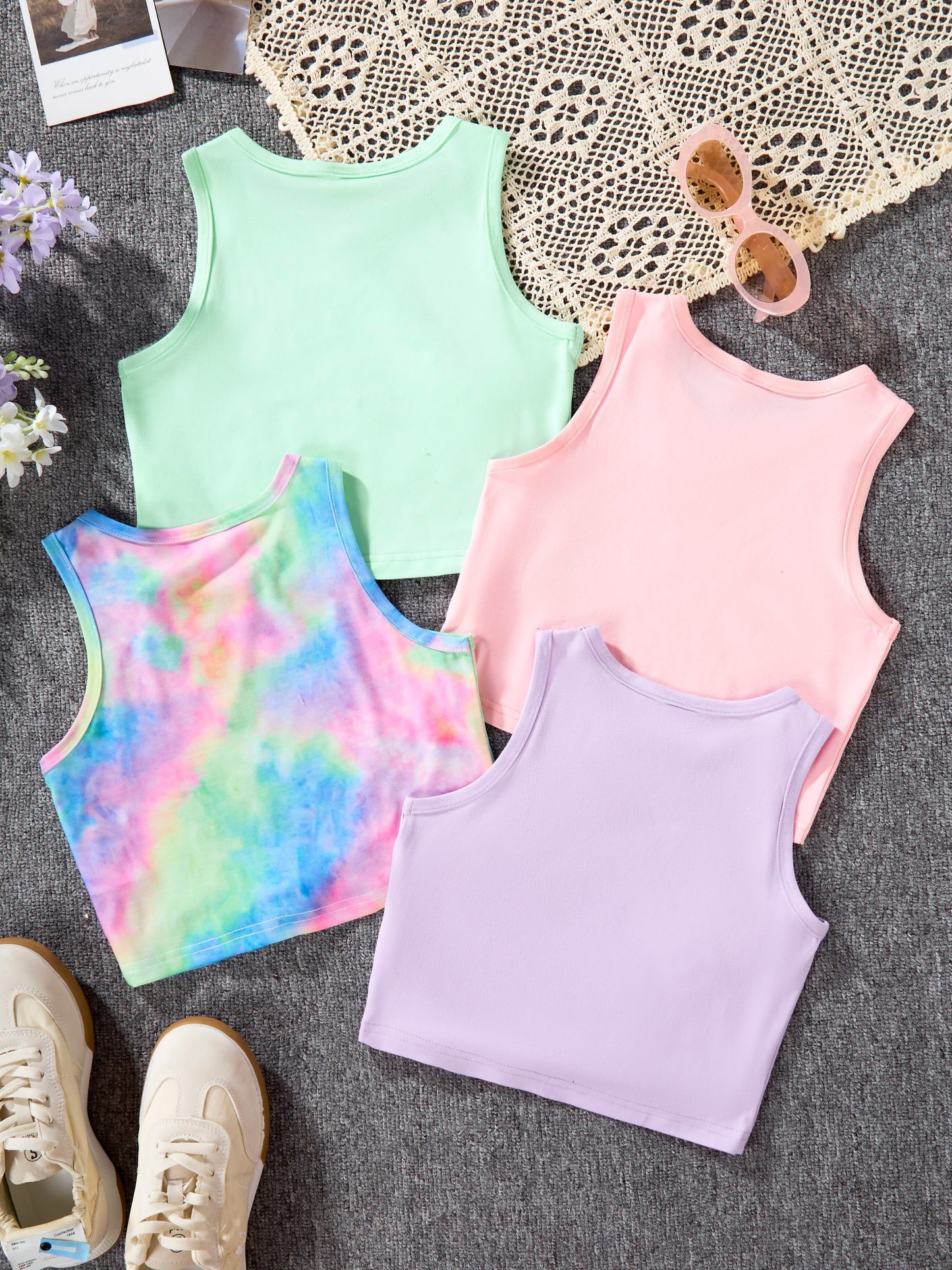 4 BlueSailor Love Heart Print Tank Tops - Vibrant Multicolor Polyester & Elastane Blend, Crew Neck, Non-Transparent - Perfect for Summer Casual Wear