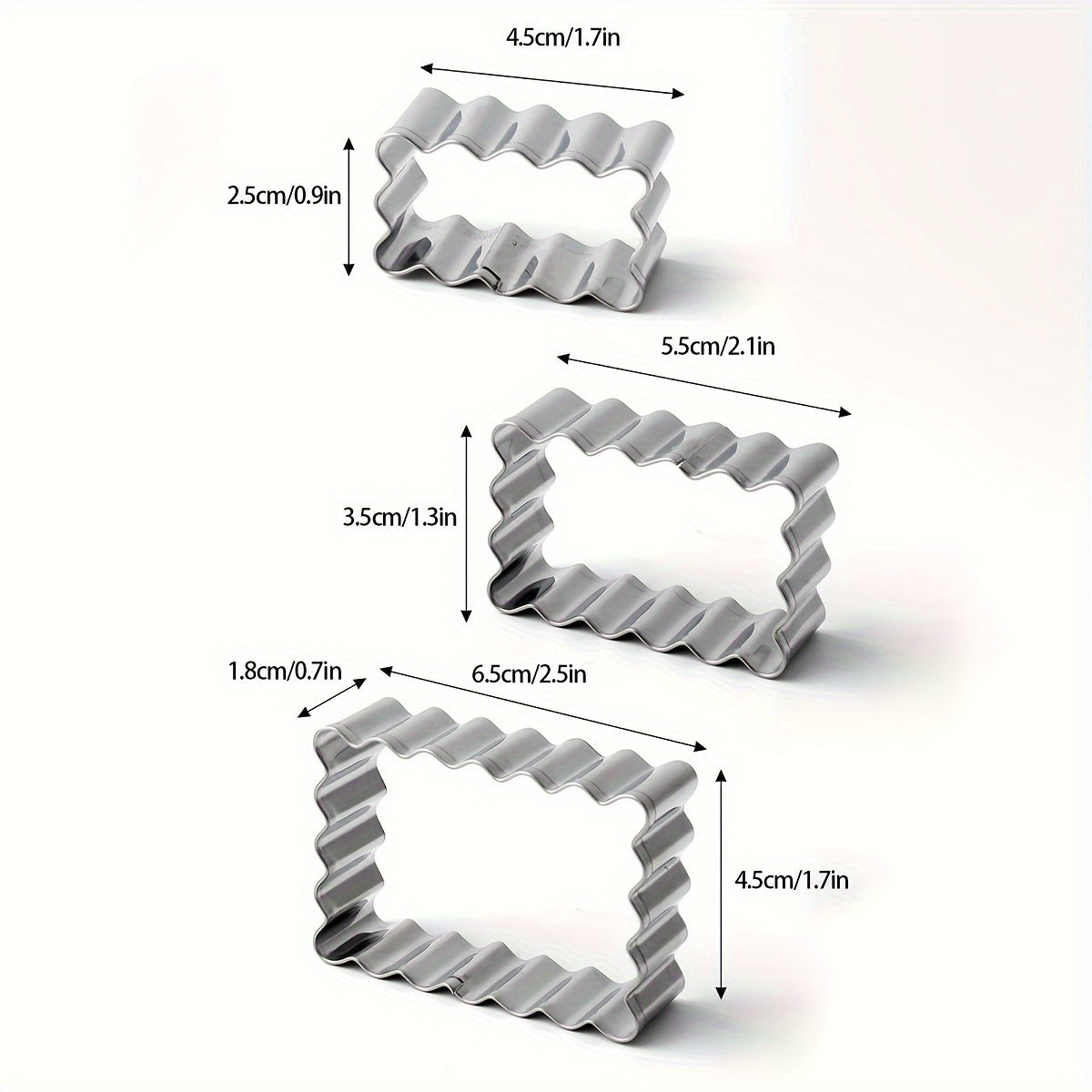 Set of 3 Stainless Steel Cookie Cutters - Includes Zigzag, Rectangle, and Heart Shapes. Ideal for Baking, Durable and Sturdy Pastry and Biscuit Molds. Great for Holiday Baking, Must-Have Kitchen Essentials and Baking Accessories.