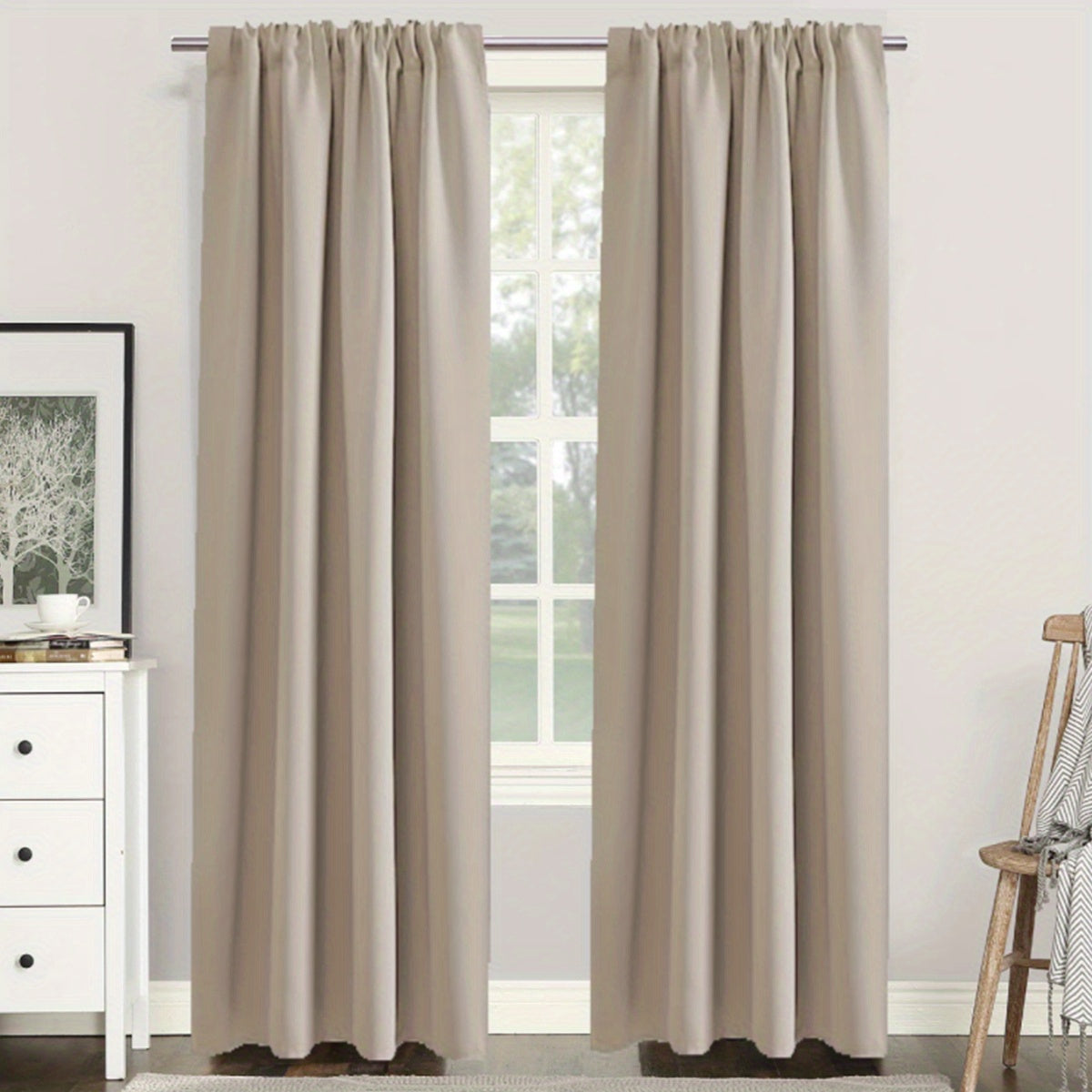 1PC Insulated Rod Pocket Bedroom Blackout Curtains for Room Darkening and Noise Reduction