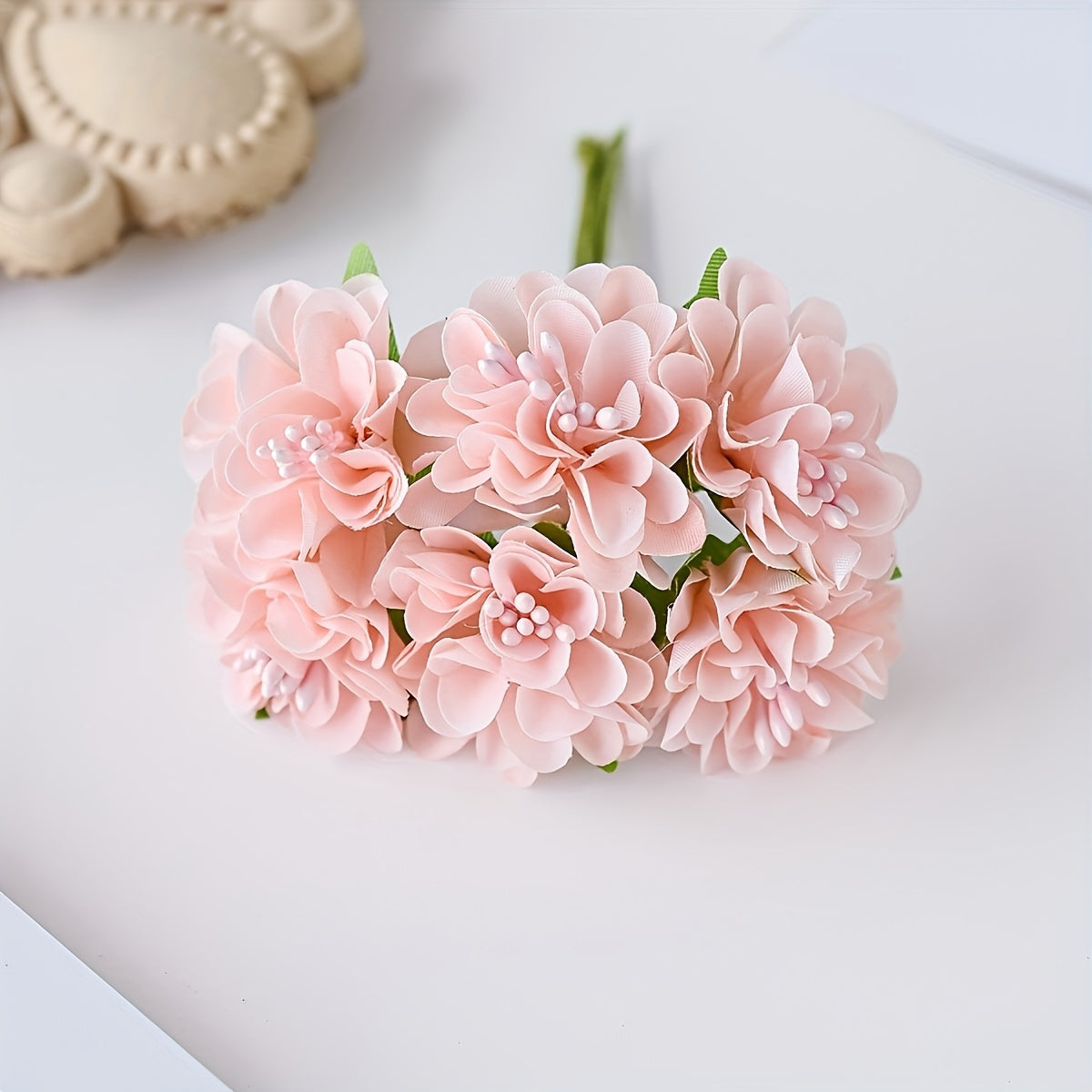 1 Mini Artificial Hydrangea Bouquet with 6 Heads, Plastic Carnation Flowers. Ideal for Home Decor, Wedding, Engagement, Various Rooms. No Container or Electricity/Batteries Needed. Perfect for DIY, Garden, Outdoor, Holidays, and Special Occasions.