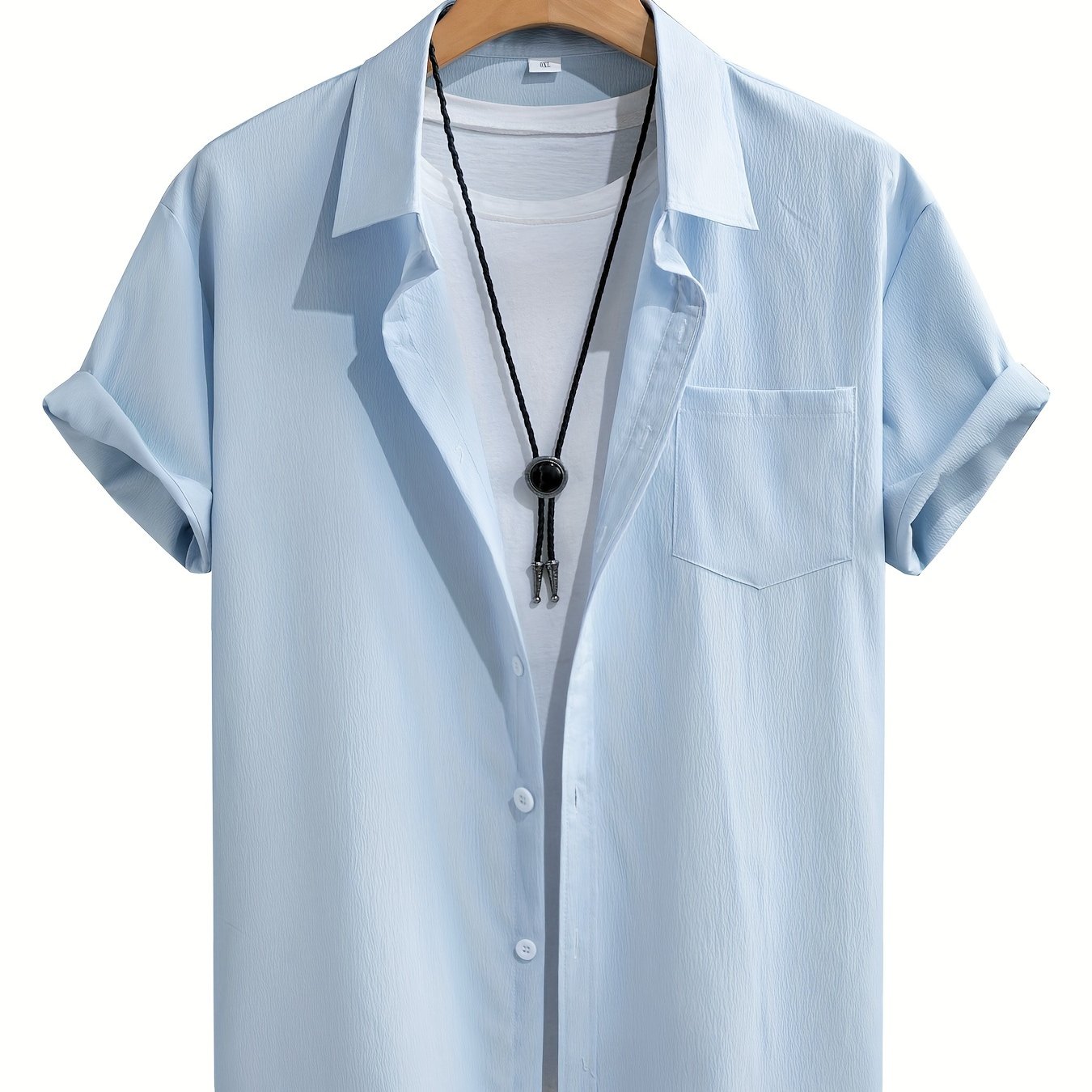 Men's plus size summer shirt, casual style with washed wrinkles effect.