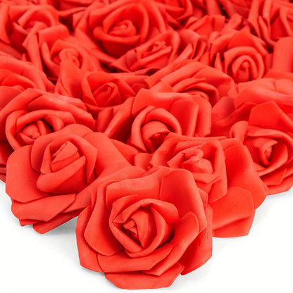 50pcs of 7cm artificial rose flower heads, perfect for DIY wedding centerpieces and home decorations, in light pink and stemless design.