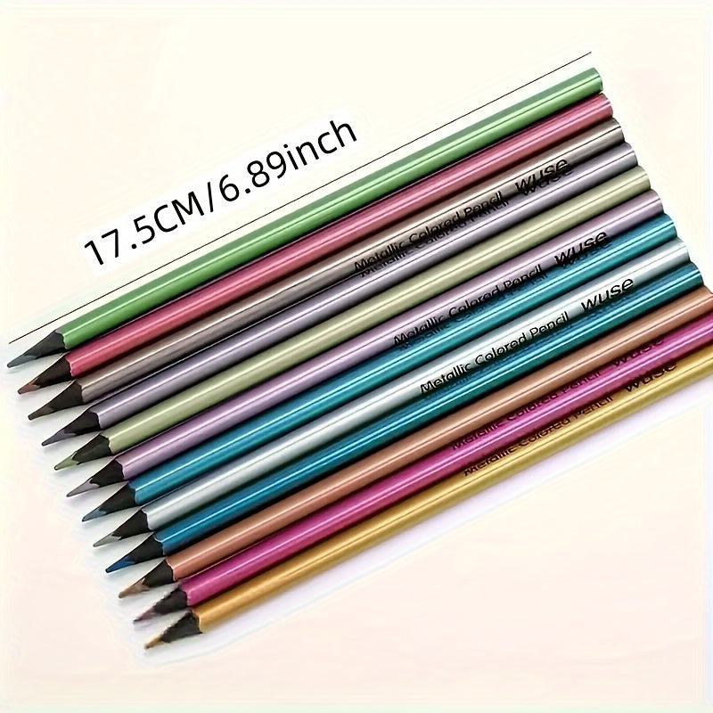 12-piece metal color pencil set for adult painting and coloring books.