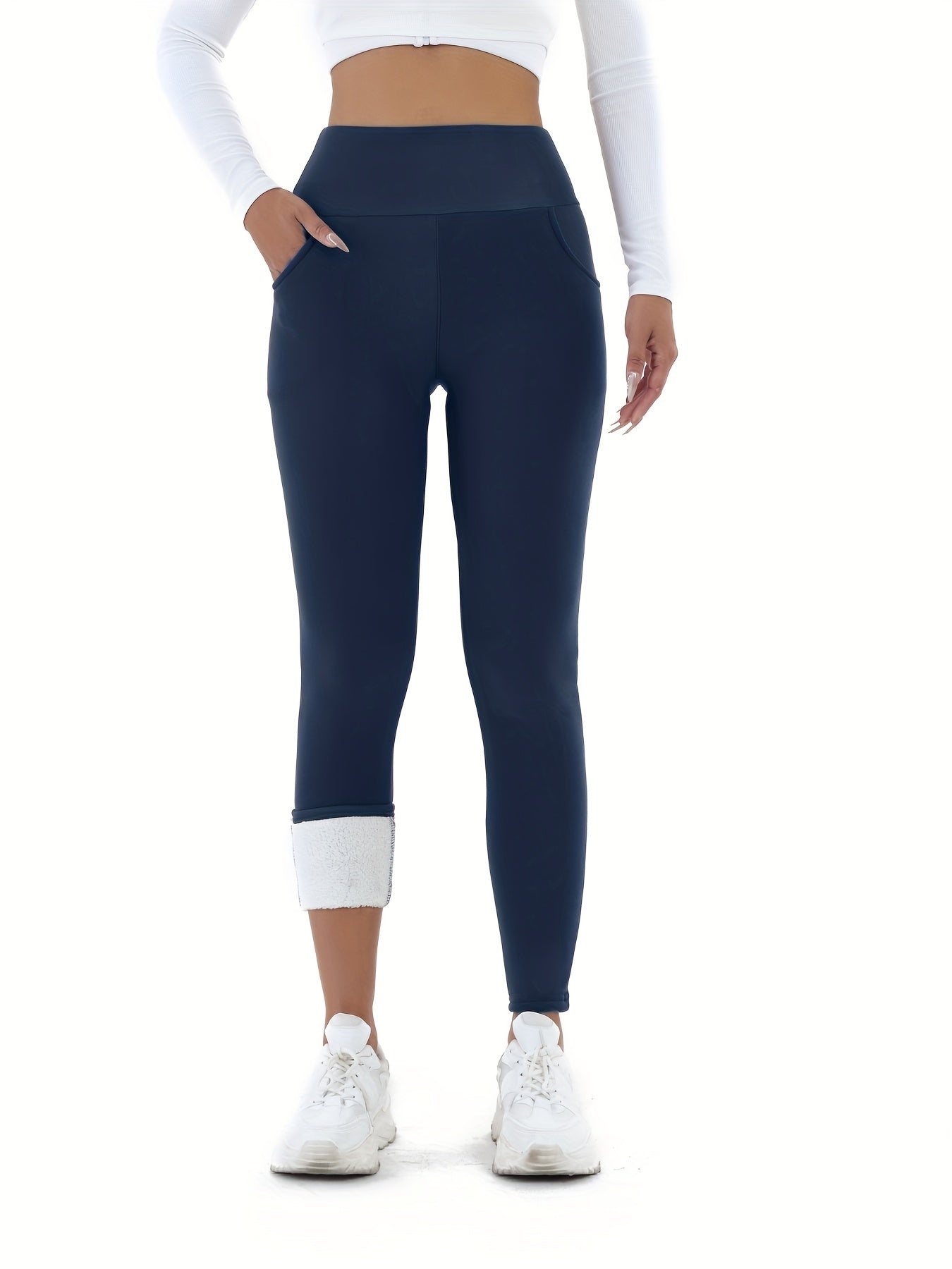 High-waist leggings with plush lining and pockets for yoga, cycling, and workouts. Comfy, warm, and stretchy.