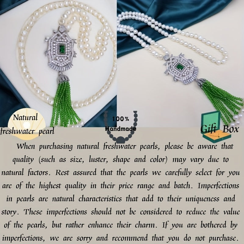 New Arrival: Autumn and Winter Fashion Long Pearl Necklace with 8-9mm Near Round Freshwater Pearls and Skin Light Zirconia Micro Inlay. Each necklace comes with a Gift Box in a randomly chosen style. Perfect for adding a touch of elegance to any outfit!