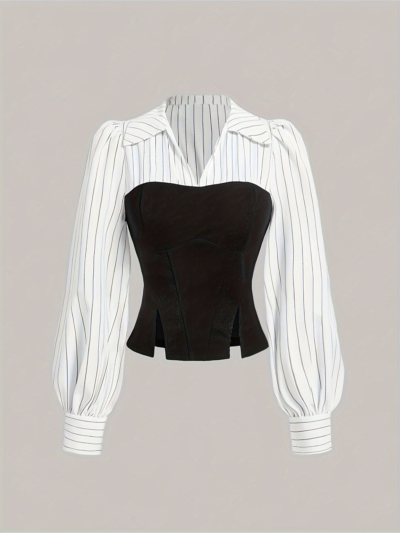 Elegant striped patchwork shirt for women