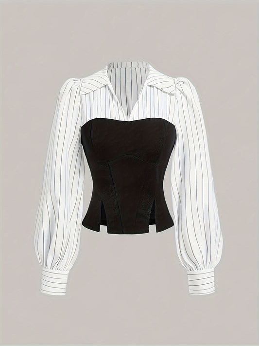 Elegant striped patchwork shirt for women