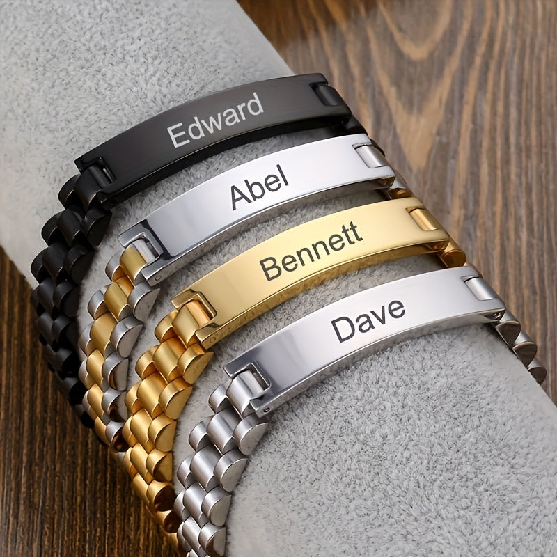 Custom Name Engraved Titanium Steel Bracelet with Personalized Stainless Steel 316L and 18K Gold Plating - Father's Day Gift for Fashion-Forward Men