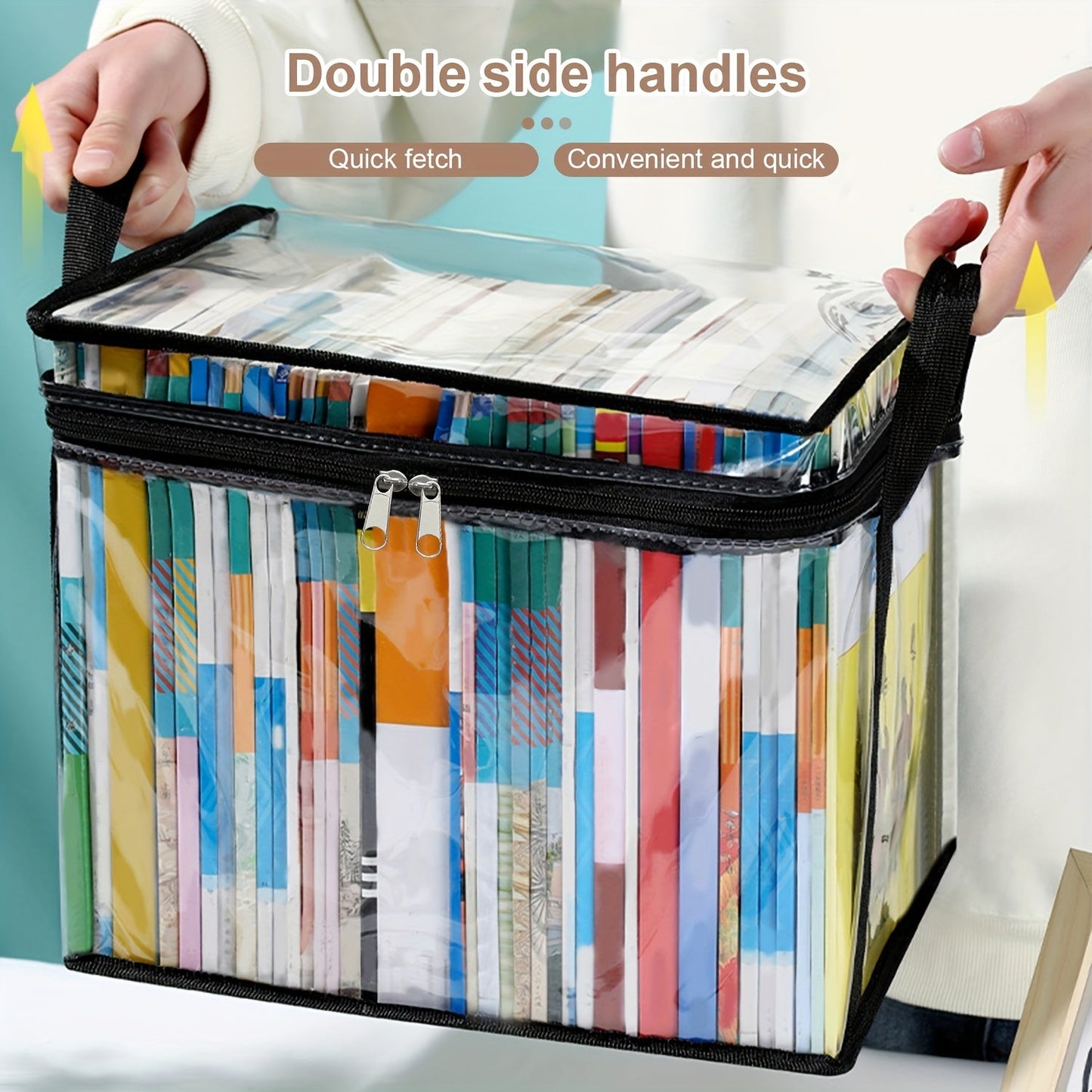 Clear plastic carrying game bag storage with handles, ideal for storing and organizing books, documents, and small items. Water-resistant and large-capacity, includes 1 transparent storage bag.