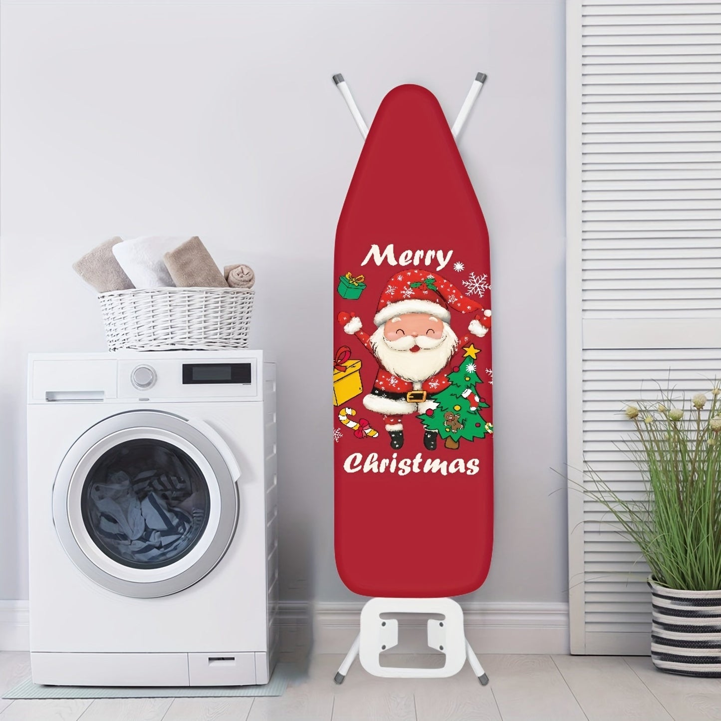 Elastic Christmas-themed ironing board cover fits most sizes and offers festive dust protection for your home decor.