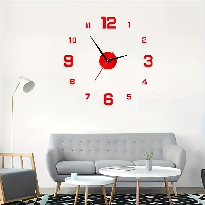 Art Deco style wall clock made of self-adhesive polyurethane, with silent movement, punch-free installation, luminous hands, battery-powered, and ideal for living room decor.