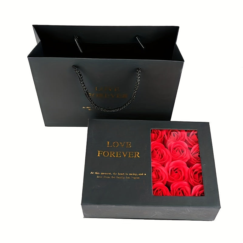 Valentine's Day gift box includes 12 items such as soap flowers, lipstick gift box, necklace jewelry box, and party favors.