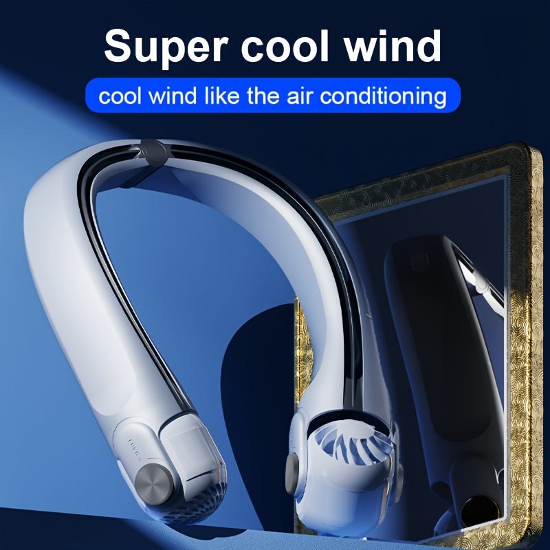 The TOOP Portable Wearable Neck Fan features a Tilt Rotor Structure for adjustable cooling, USB charging, silent operation, and a lightweight plastic design. Perfect for staying cool indoors or outdoors, this easy-to-carry device is controlled with a