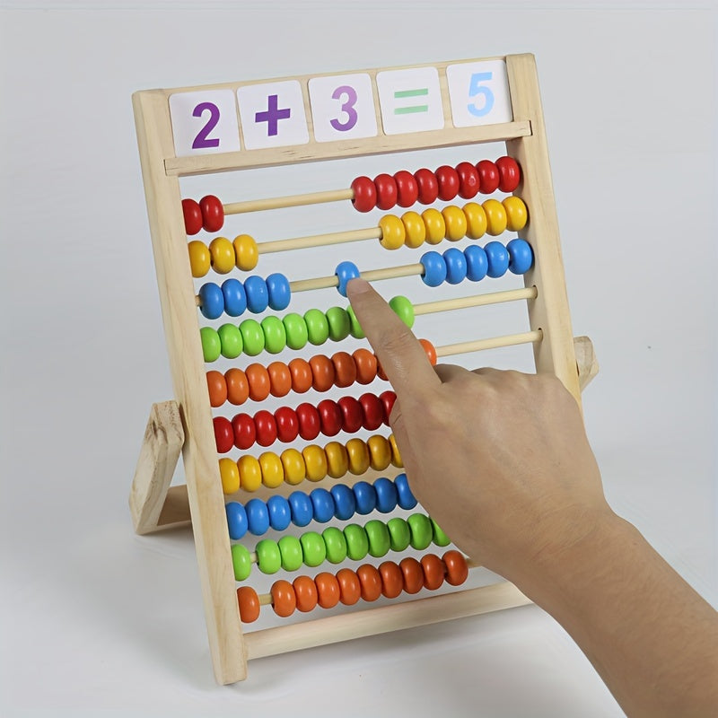 Colorful 10-Rod Wooden Bead Abacus - Educational Math Tool for Kids, Learning Addition and Subtraction