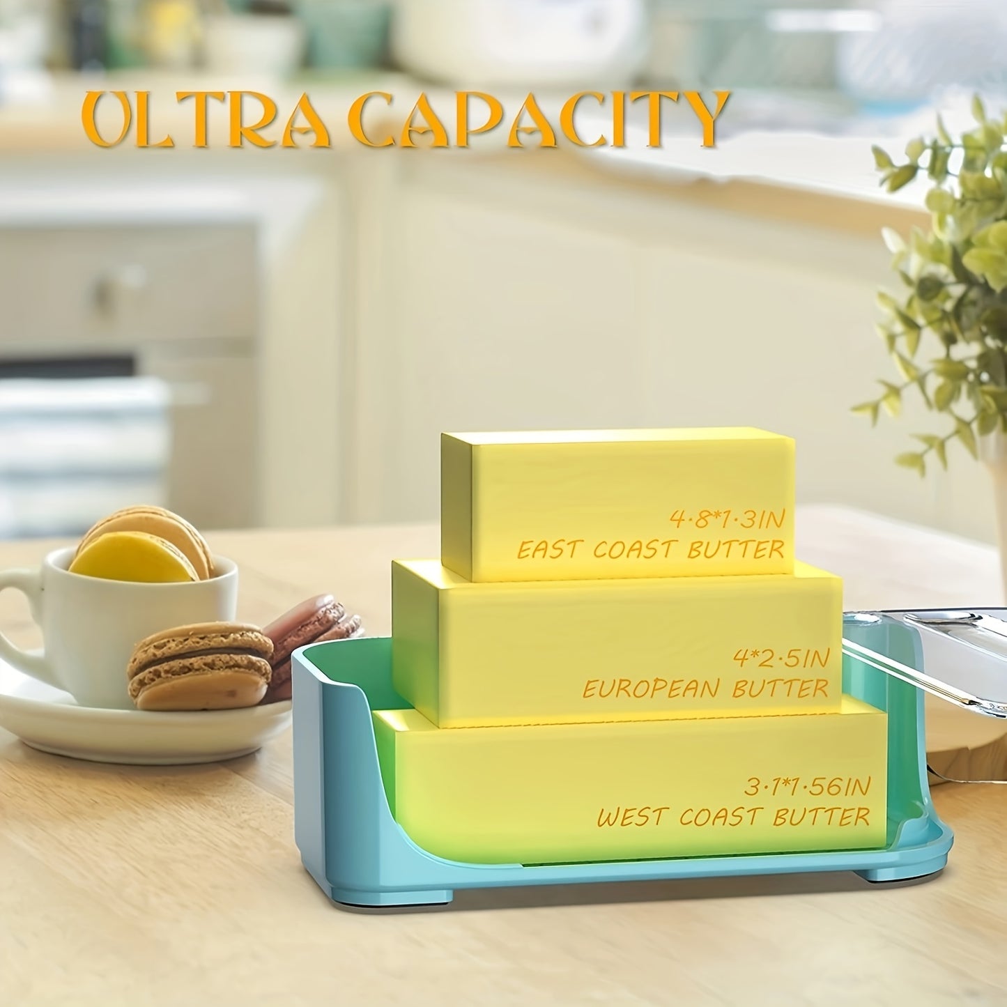 Butter dish with cutter and transparent cover, creative container for kitchen.