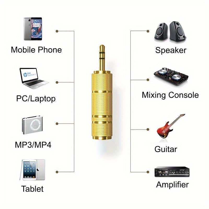 Gold-Plated Audio Adapter Set for Guitar Amps and Mixers - 3.5mm to 6.35mm Connectors