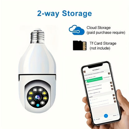 YIIYRY WiFi Light Bulb Security Camera with 360° Pan/Tilt, Two-Way Audio, Real-Time Video Streaming, Multi-Person Sharing, Cloud & SD Card Storage - White, Home Security Camera|Sleek White