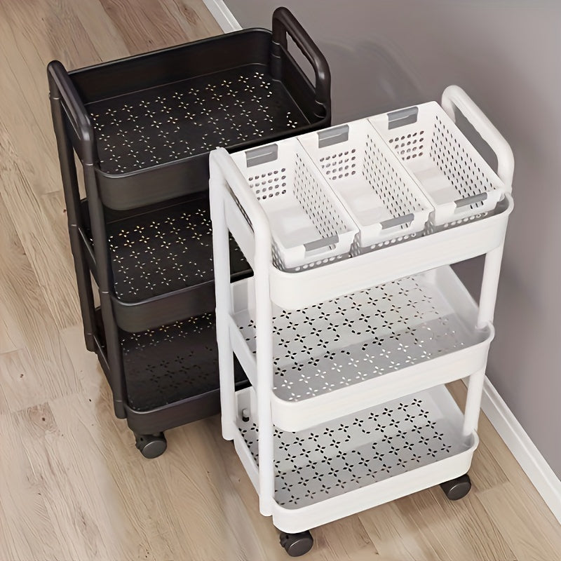 1-piece Utility Cart Rack with Wheels, Heavy-Duty Plastic Shelving, Multi-Purpose Floor-Standing Organizer for Kitchen, Bedroom, Bathroom, Living Room Storage