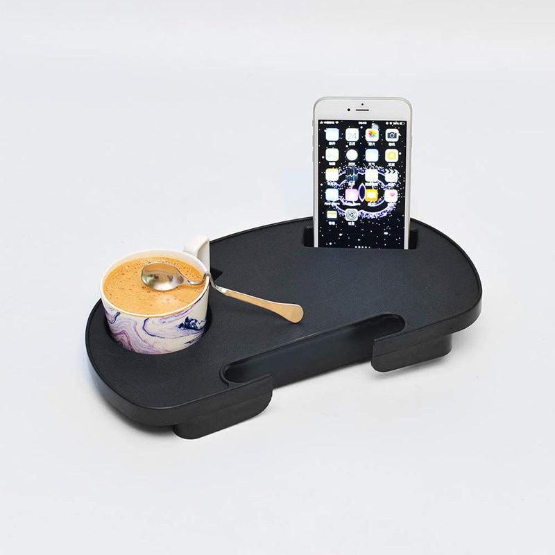 Black Oval Zero Gravity Chair Cup Holder with Side Reclining Chair Cup Holder Table, Zero Gravity Sofa Chair Cup Holder Tray, Phone Slot, Cup Holder Slot, and Snack Tray.