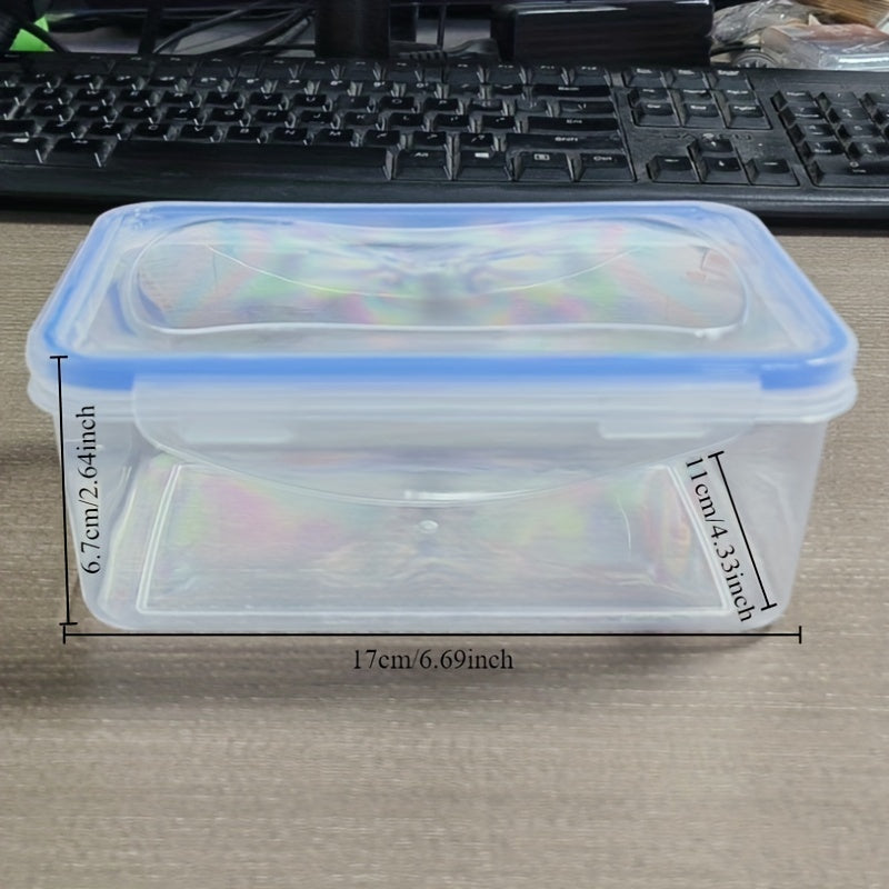 4 pieces of BPA-free plastic food storage containers with snap-on lids, airtight seals, transparent design, stackable for easy storage, and safe for use in both the freezer and microwave. Perfect for organizing your kitchen and pantry for meal prep.