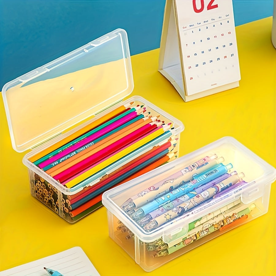 4 Large Capacity Transparent Pencil Cases - Durable Plastic, Multi-Use Storage Boxes for School & Office Supplies